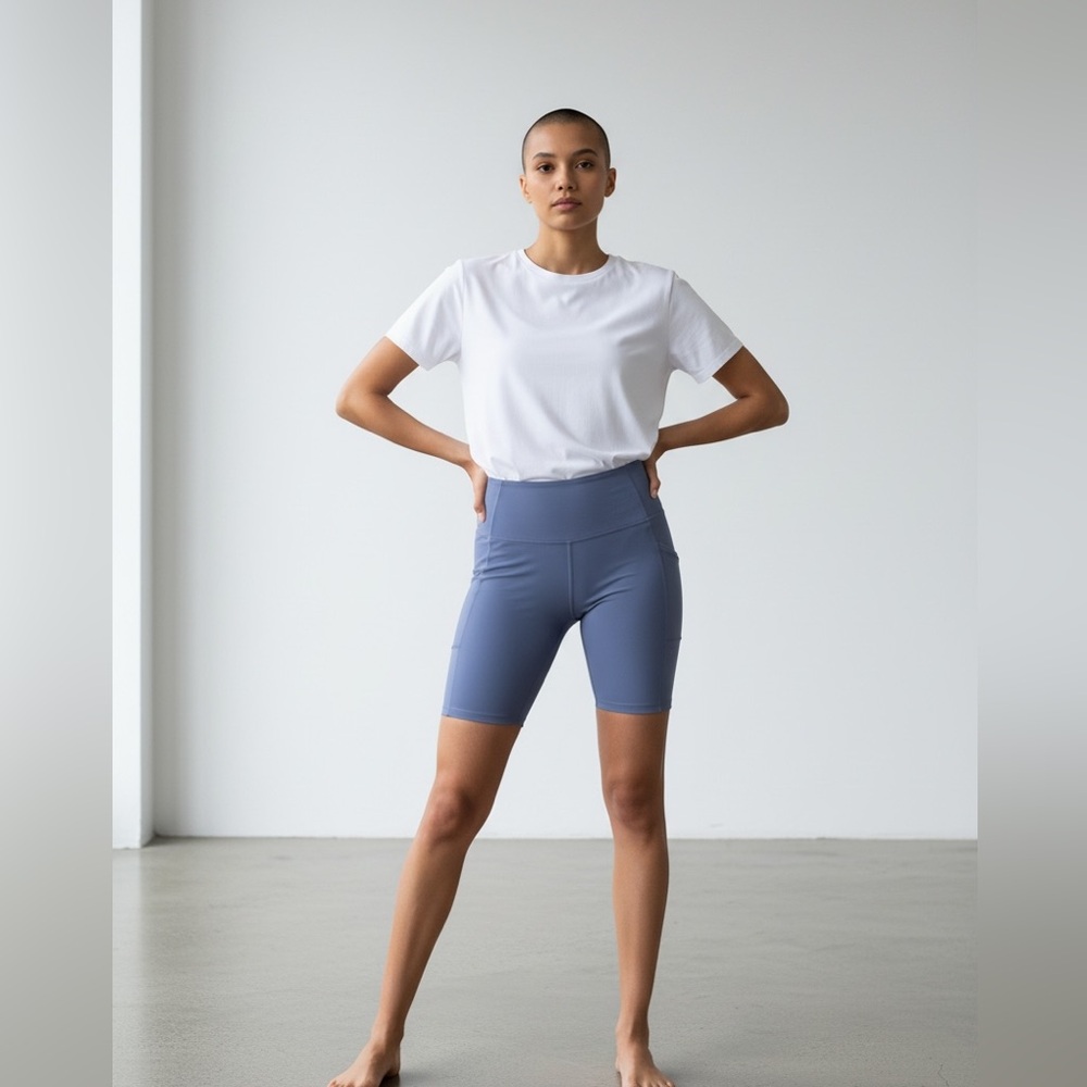 RW&CO High-Waist Lavender Athletic Women’s Cycling Running Blue Shorts Sz L